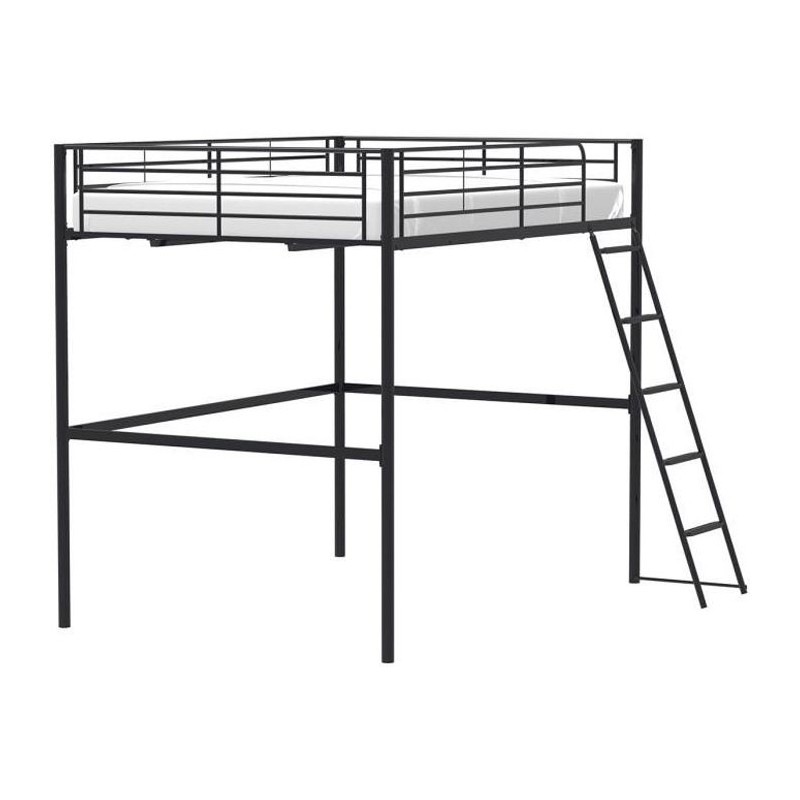 Lit mezzanine en métal ELIOT - Noir - Sommier inclus - 140 x 200 cm Lit mezzanine en métal ELIOT - Noir - Sommier inclus - 140 x 200 cm
