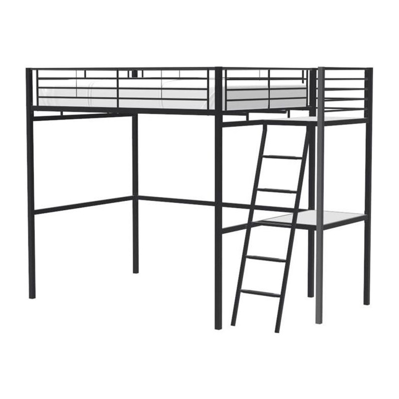 Lit mezzanine avec bureau en métal époxy - Noir - Sommier inclus - 1 Lit mezzanine avec bureau en métal époxy - Noir - Sommier inclus - 1