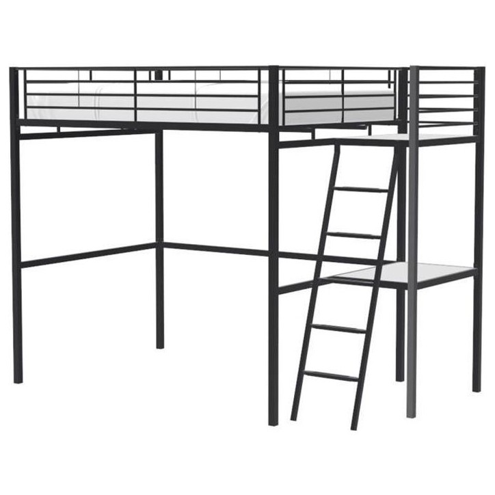 Lit mezzanine avec bureau en métal époxy - Noir - Sommier inclus - 140x190 cm - OXFORD Lit mezzanine avec bureau en métal époxy - Noir - Sommier inclus - 140x190 cm - OXFORD