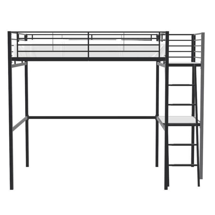 Lit mezzanine avec bureau en métal époxy - Noir - Sommier inclus - 140x190 cm - OXFORD Lit mezzanine avec bureau en métal époxy - Noir - Sommier inclus - 140x190 cm - OXFORD