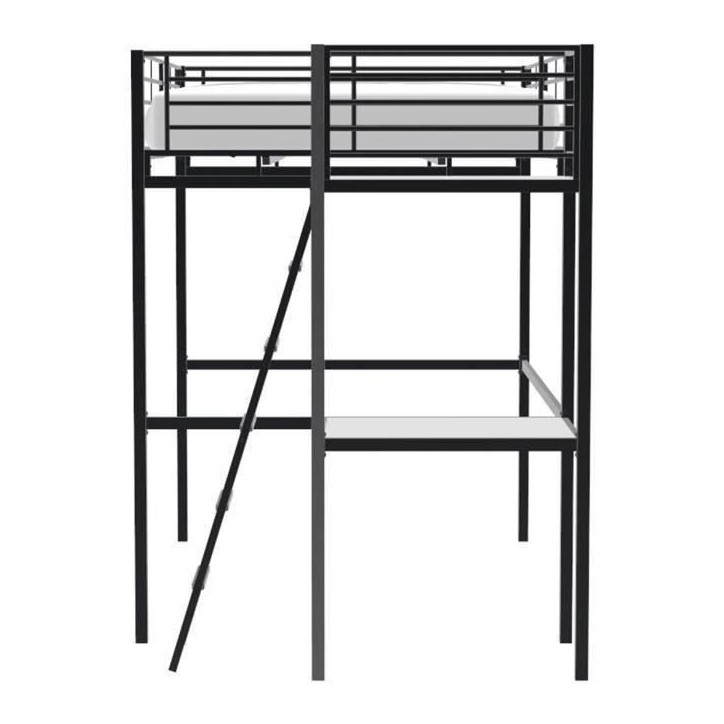 Lit mezzanine avec bureau en métal époxy - Noir - Sommier inclus - 140x190 cm - OXFORD Lit mezzanine avec bureau en métal époxy - Noir - Sommier inclus - 140x190 cm - OXFORD