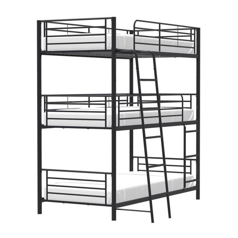 Lits superposés en métal - Noir - Sommiers inclus - 3x90x190 cm - TR Lits superposés en métal - Noir - Sommiers inclus - 3x90x190 cm - TR