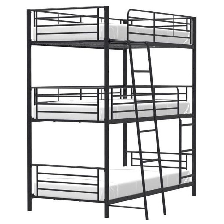 Lits superposés en métal - Noir - Sommiers inclus - 3x90x190 cm - TRIO Lits superposés en métal - Noir - Sommiers inclus - 3x90x190 cm - TRIO