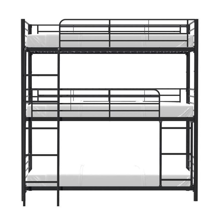 Lits superposés en métal - Noir - Sommiers inclus - 3x90x190 cm - TRIO Lits superposés en métal - Noir - Sommiers inclus - 3x90x190 cm - TRIO