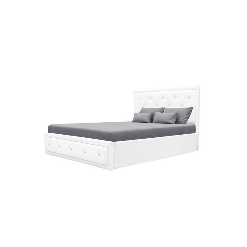 VIRGINIA Lit coffre adulte capitonné avec strass 160x200 cm - Simili VIRGINIA Lit coffre adulte capitonné avec strass 160x200 cm - Simili