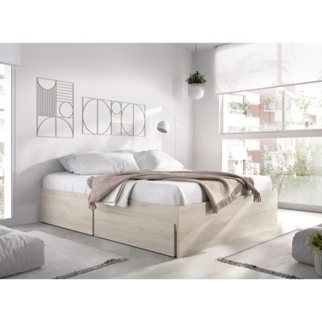 Structure de lit - LAGO - 140 x 190 cm - 4 tiroirs - Chene