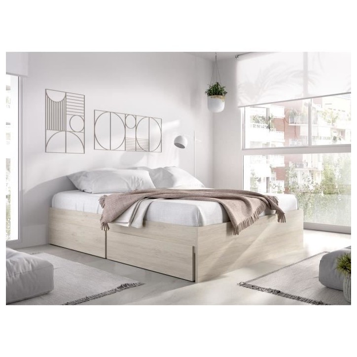 Structure de lit - LAGO - 140 x 190 cm - 4 tiroirs - Chene Structure de lit - LAGO - 140 x 190 cm - 4 tiroirs - Chene