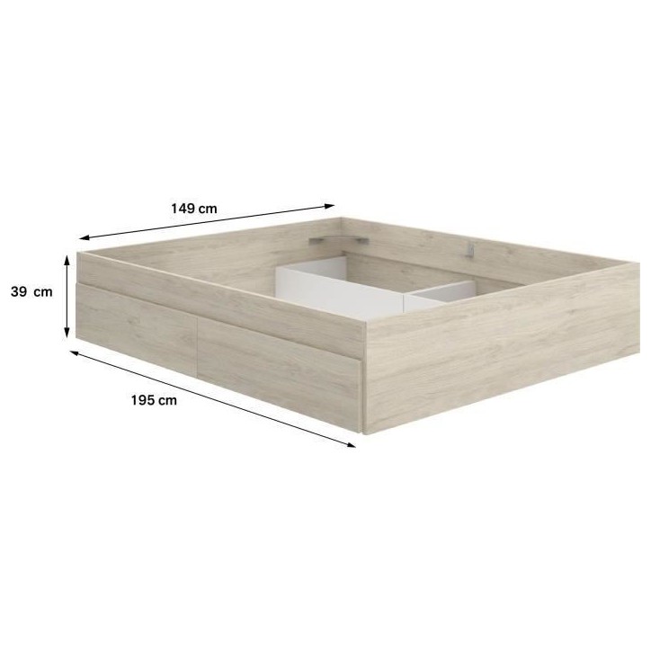 Structure de lit - LAGO - 140 x 190 cm - 4 tiroirs - Chene Structure de lit - LAGO - 140 x 190 cm - 4 tiroirs - Chene