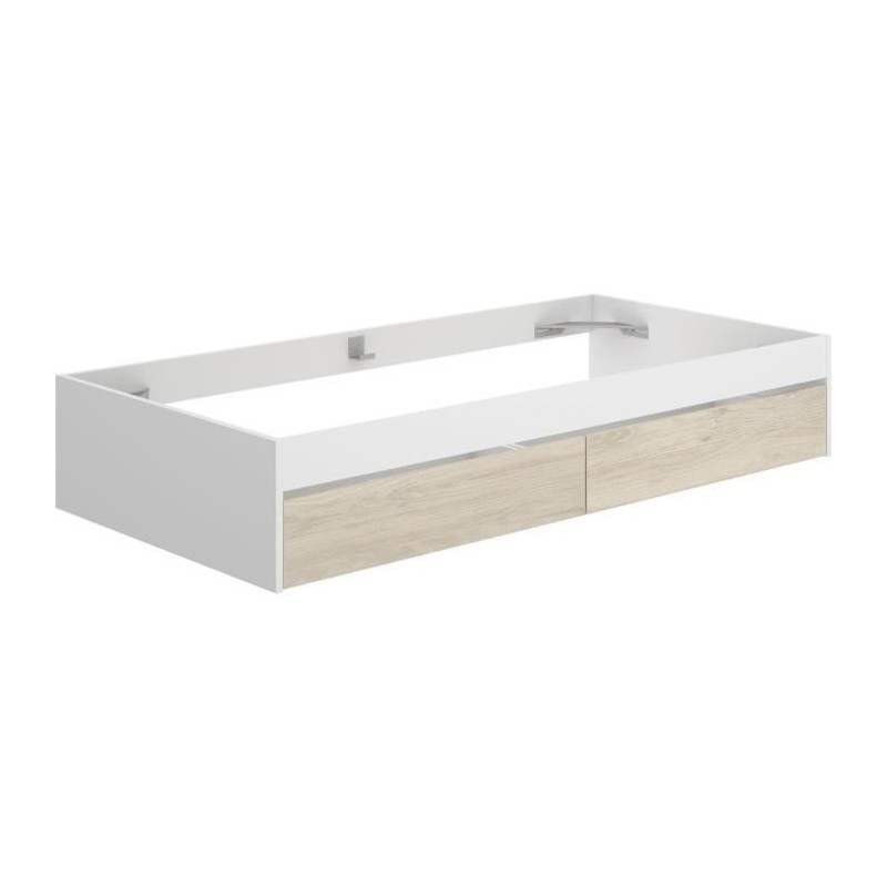 Structure de lit - LAGO - 2 tiroirs - 90 x 190 cm - Blanc / Chene Structure de lit - LAGO - 2 tiroirs - 90 x 190 cm - Blanc / Chene