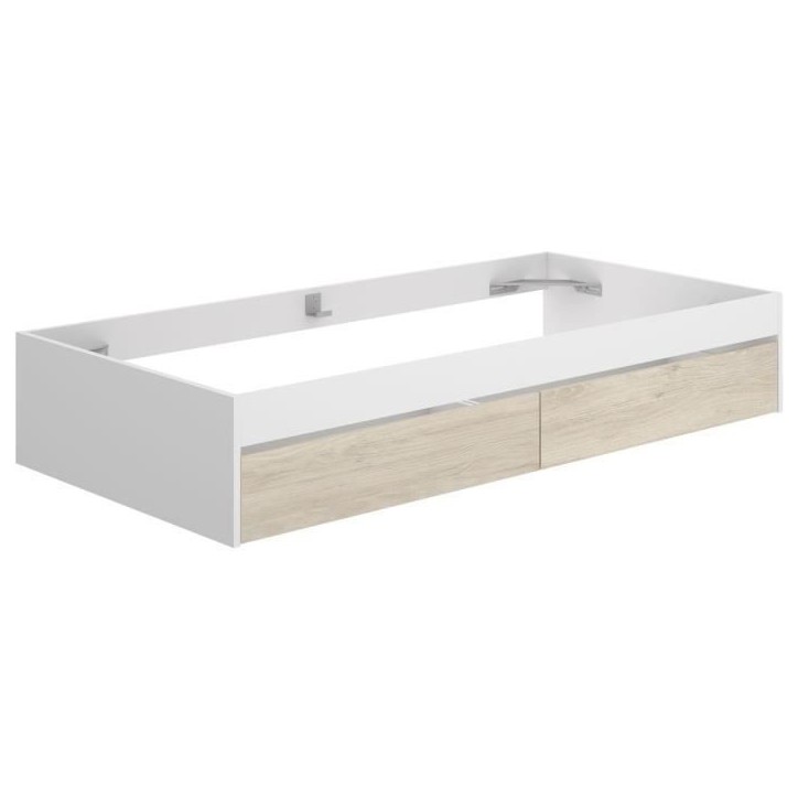 Structure de lit - LAGO - 2 tiroirs - 90 x 190 cm - Blanc / Chene Structure de lit - LAGO - 2 tiroirs - 90 x 190 cm - Blanc / Chene
