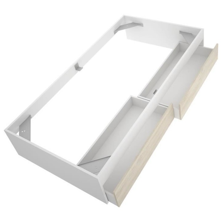 Structure de lit - LAGO - 2 tiroirs - 90 x 190 cm - Blanc / Chene Structure de lit - LAGO - 2 tiroirs - 90 x 190 cm - Blanc / Chene