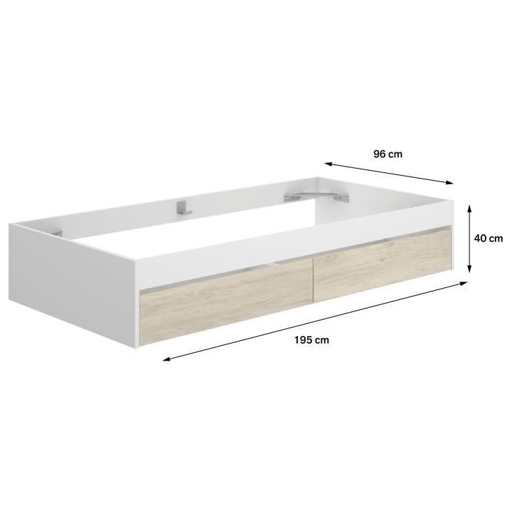 Structure de lit - LAGO - 2 tiroirs - 90 x 190 cm - Blanc / Chene Structure de lit - LAGO - 2 tiroirs - 90 x 190 cm - Blanc / Chene