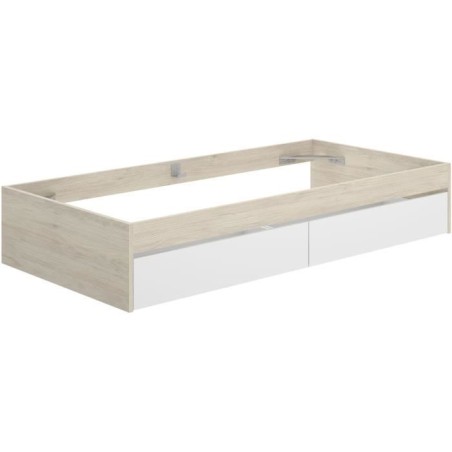 Structure de lit - LAGO - 2 tiroirs - 90 x 190 cm - Blanc / Chene