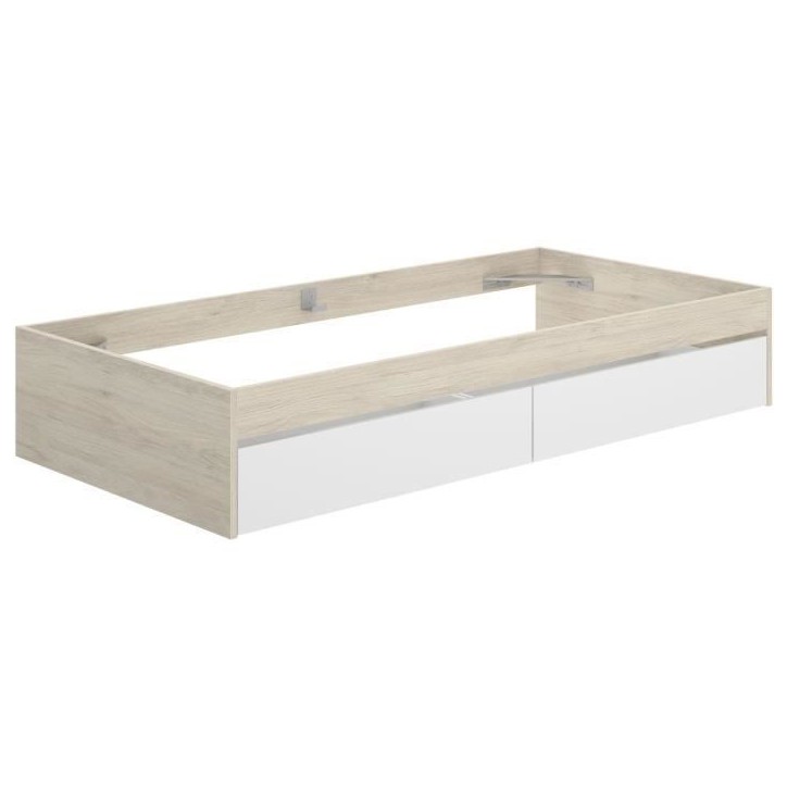 Structure de lit - LAGO - 2 tiroirs - 90 x 190 cm - Blanc / Chene Structure de lit - LAGO - 2 tiroirs - 90 x 190 cm - Blanc / Chene