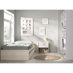 Structure de lit - LAGO - 2 tiroirs - 90 x 190 cm - Blanc / Chene
