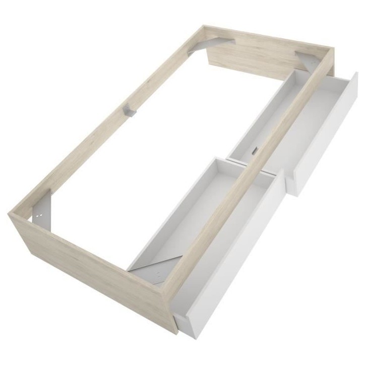 Structure de lit - LAGO - 2 tiroirs - 90 x 190 cm - Blanc / Chene Structure de lit - LAGO - 2 tiroirs - 90 x 190 cm - Blanc / Chene