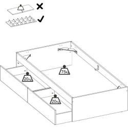 Structure de lit - LAGO - 2 tiroirs - 90 x 190 cm - Blanc / Chene