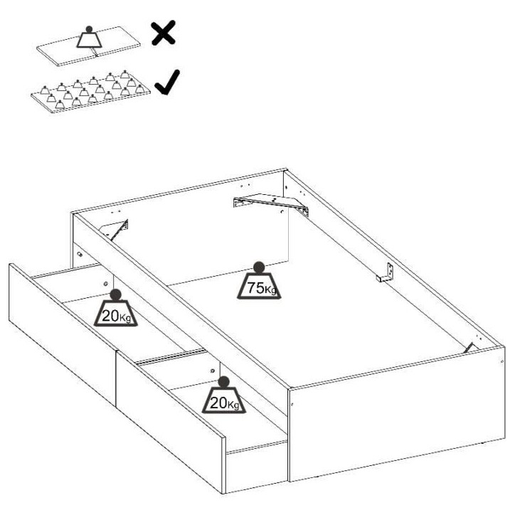 Structure de lit - LAGO - 2 tiroirs - 90 x 190 cm - Blanc / Chene Structure de lit - LAGO - 2 tiroirs - 90 x 190 cm - Blanc / Chene