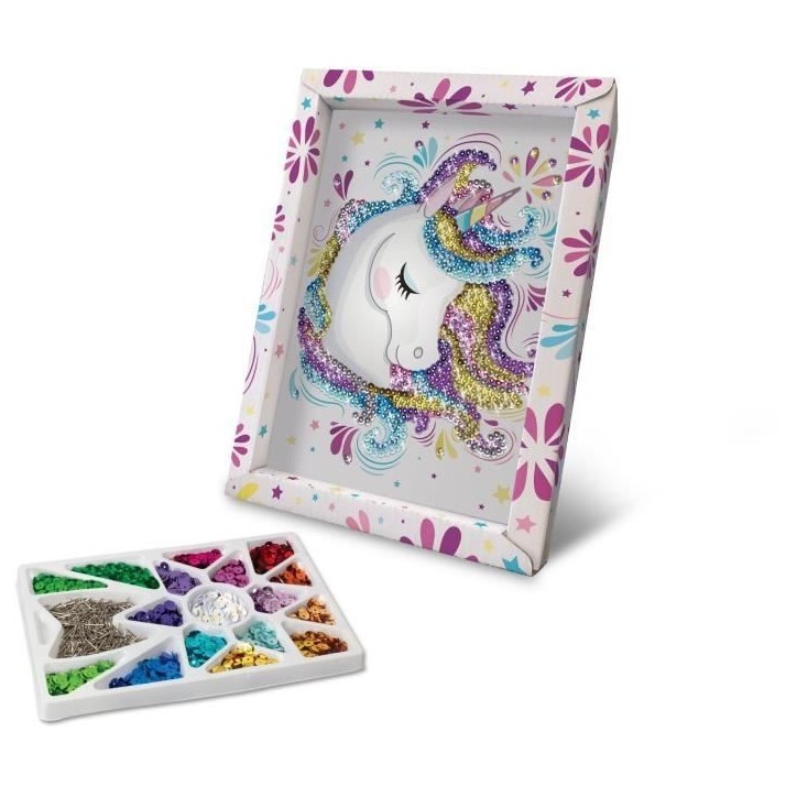 Kit loisir créatif - Licorne - Illustration avec sequins - Pour enfant a partir de 7 ans - Blanc Kit loisir créatif - Licorne - Illustration avec sequins - Pour enfant a partir de 7 ans - Blanc