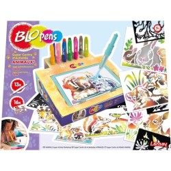 Jeu de coloriage - LANSAY - Blopens Animaux - 16 pochoirs - Lavable -