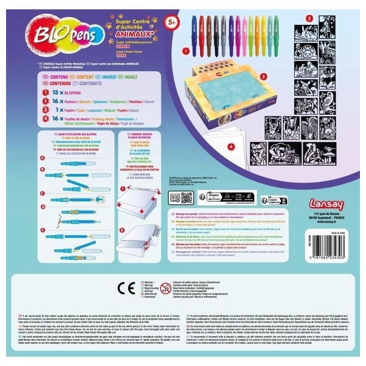 Jeu de coloriage - LANSAY - Blopens Animaux - 16 pochoirs - Lavable - Des 5 ans Jeu de coloriage - LANSAY - Blopens Animaux - 16 pochoirs - Lavable - Des 5 ans