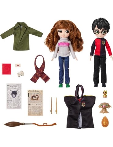 Harry Potter - Coffret Deluxe Poupée 20cm Harry Potter et Hermione - Wizarding World - 4 tenues et 12 accessoires