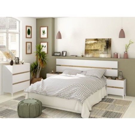 Commode 3 tiroirs - Décor chene et blanc - Finition satinée - L79 x P41 x H90 cm - TEMPUS