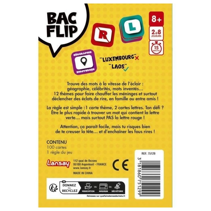 Jeu de société - LANSAT - BAC FLIP - Des 8 ans