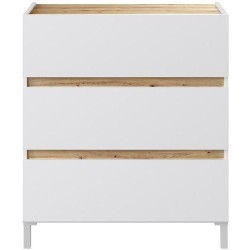 Commode 3 tiroirs - Décor chene et blanc - Finition satinée - L79 x