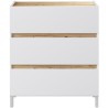 Commode 3 tiroirs - Décor chene et blanc - Finition satinée - L79 x