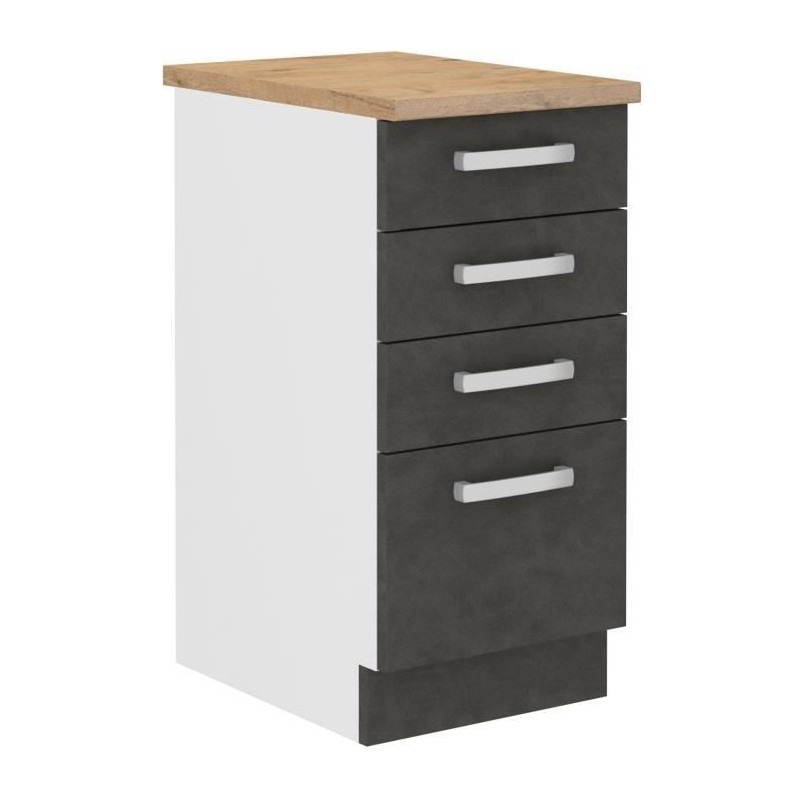 Meuble bas 4 tiroirs avec plan de travail - Gris mat - L 40 x P 51,6 x Meuble bas 4 tiroirs avec plan de travail - Gris mat - L 40 x P 51,6 x
