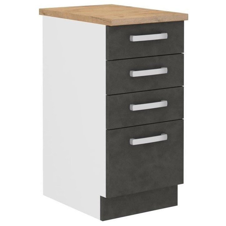 Meuble bas 4 tiroirs avec plan de travail - Gris mat - L 40 x P 51,6 x H 85 cm - LASSEN Meuble bas 4 tiroirs avec plan de travail - Gris mat - L 40 x P 51,6 x H 85 cm - LASSEN