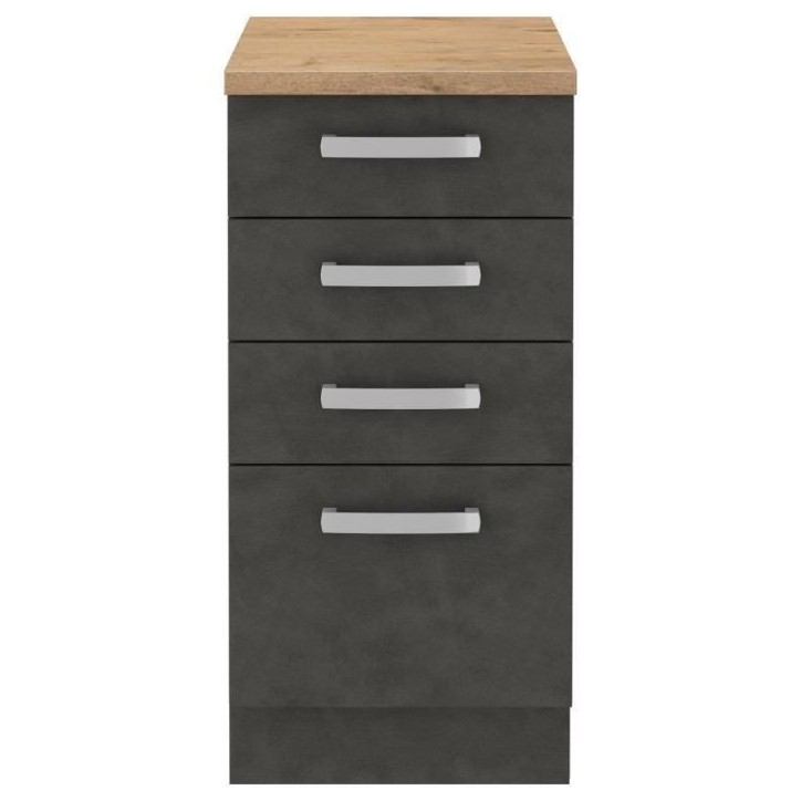 Meuble bas 4 tiroirs avec plan de travail - Gris mat - L 40 x P 51,6 x H 85 cm - LASSEN Meuble bas 4 tiroirs avec plan de travail - Gris mat - L 40 x P 51,6 x H 85 cm - LASSEN
