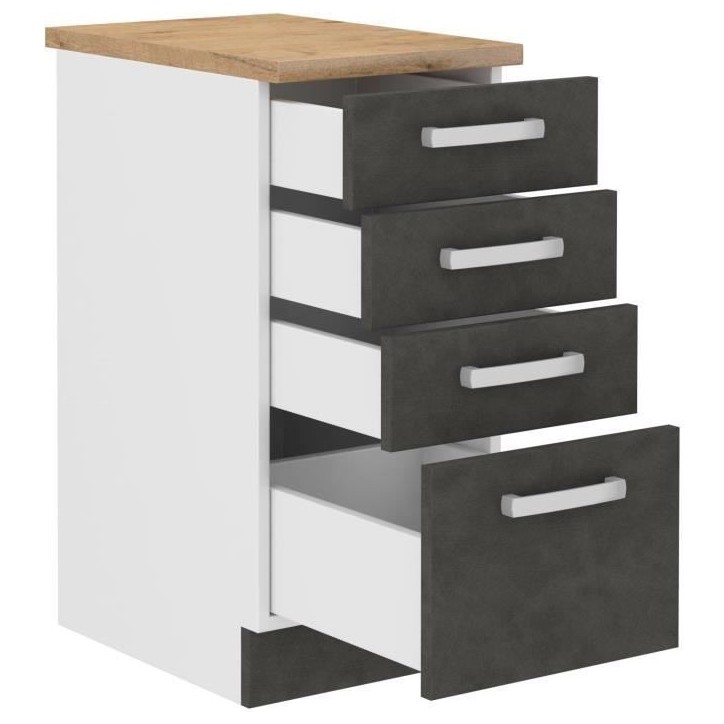 Meuble bas 4 tiroirs avec plan de travail - Gris mat - L 40 x P 51,6 x H 85 cm - LASSEN Meuble bas 4 tiroirs avec plan de travail - Gris mat - L 40 x P 51,6 x H 85 cm - LASSEN