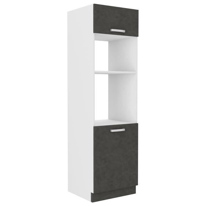 Meuble colonne four 2 portes battantes - Gris - L 60 x P 57 x H 210 cm - LASSEN Meuble colonne four 2 portes battantes - Gris - L 60 x P 57 x H 210 cm - LASSEN