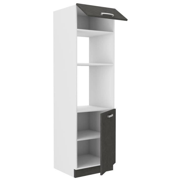 Meuble colonne four 2 portes battantes - Gris - L 60 x P 57 x H 210 cm - LASSEN Meuble colonne four 2 portes battantes - Gris - L 60 x P 57 x H 210 cm - LASSEN