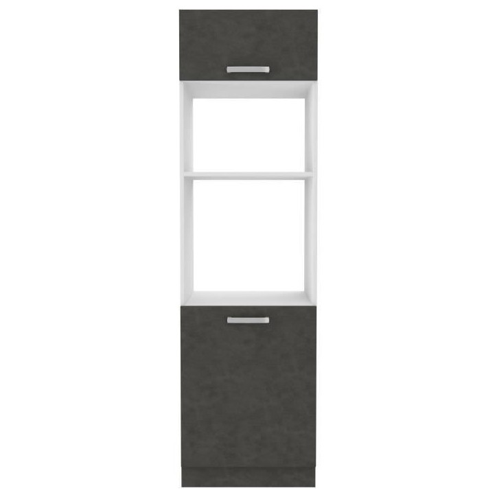Meuble colonne four 2 portes battantes - Gris - L 60 x P 57 x H 210 cm - LASSEN Meuble colonne four 2 portes battantes - Gris - L 60 x P 57 x H 210 cm - LASSEN