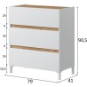 Commode 3 tiroirs - Décor chene et blanc - Finition satinée - L79 x