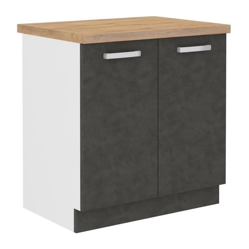 Meuble bas 2 portes battantes avec plan de travail - Gris mat - L 80 x