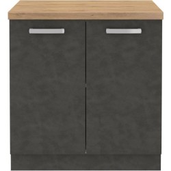 Meuble bas 2 portes battantes avec plan de travail - Gris mat - L 80 x