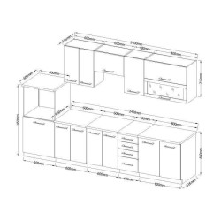 LASSEN Cuisine complete L 300 cm avec demi-colonne four et hotte - Dé