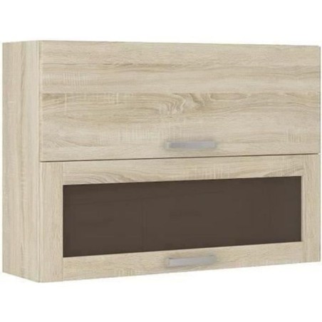 Meuble haut vitré 2 portes basculantes - L 80 x P 31,6 x H 72 - Déco