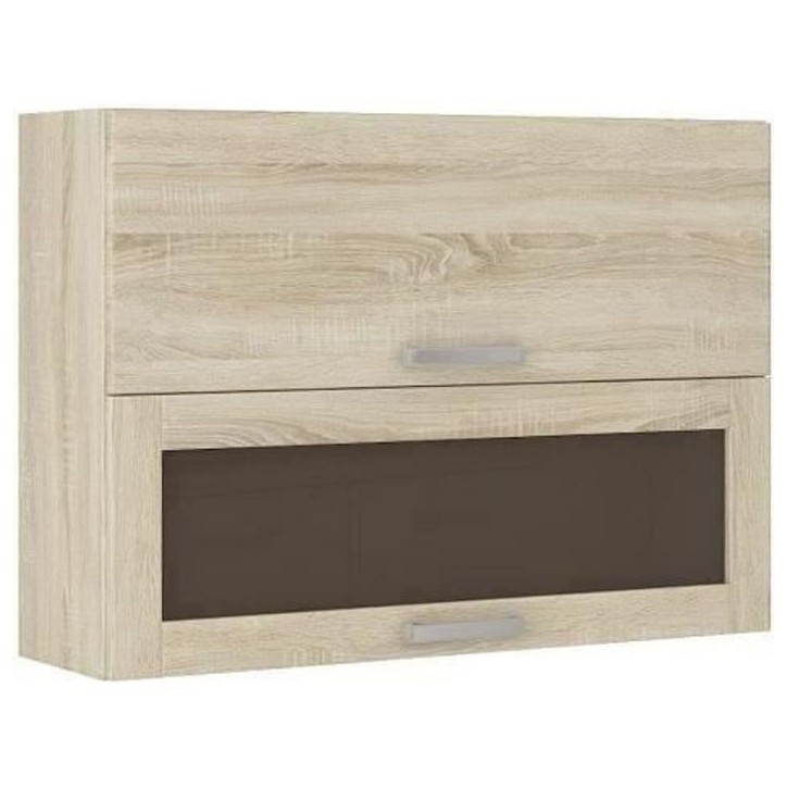 Meuble haut vitré 2 portes basculantes - L 80 x P 31,6 x H 72 - Décor chene sonoma - LASSEN Meuble haut vitré 2 portes basculantes - L 80 x P 31,6 x H 72 - Décor chene sonoma - LASSEN