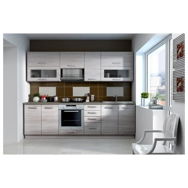 Meuble haut vitré 2 portes basculantes - L 80 x P 31,6 x H 72 - Décor chene sonoma - LASSEN Meuble haut vitré 2 portes basculantes - L 80 x P 31,6 x H 72 - Décor chene sonoma - LASSEN