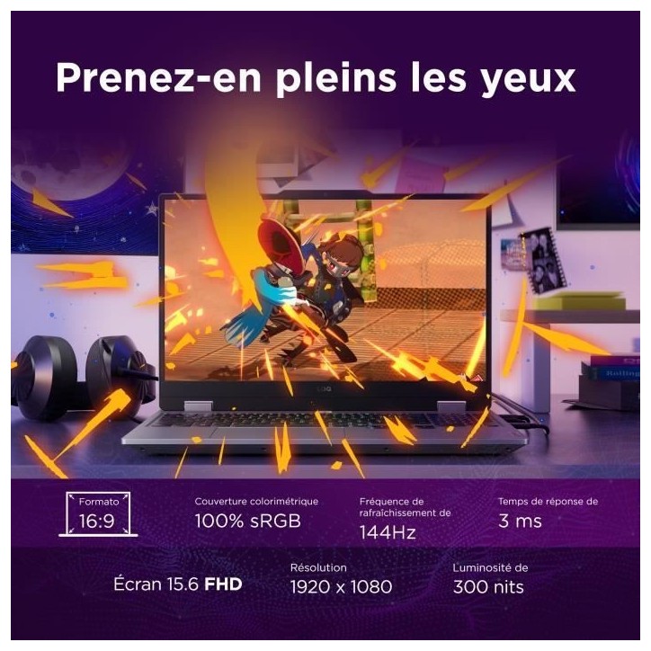 PC portable Gamer LENOVO LOQ 15IRX10 | Sans Windows - 15'' FHD 144hz - Core i5-13450HX - RTX 5060 100W - 16 Go - 512 Go - AZERTY