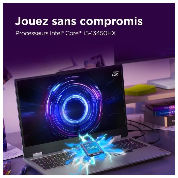 PC portable Gamer LENOVO LOQ 15IRX10 | Sans Windows - 15'' FHD 144hz - Core i5-13450HX - RTX 5060 100W - 16 Go - 512 Go - AZERTY