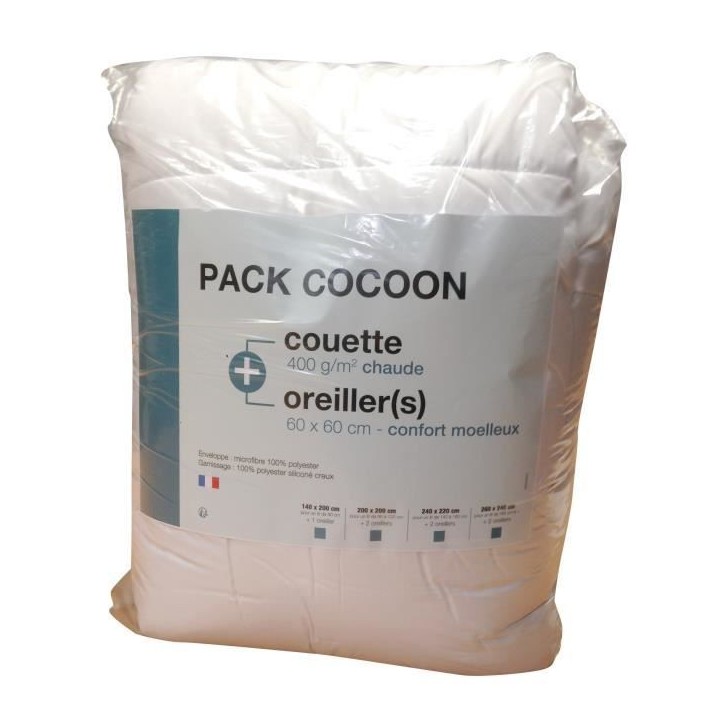 Pack linge de lit Microfibre - 1 Couette chaude 200x200 cm + 2 Oreillers 60x60 cm blanc Pack linge de lit Microfibre - 1 Couette chaude 200x200 cm + 2 Oreillers 60x60 cm blanc