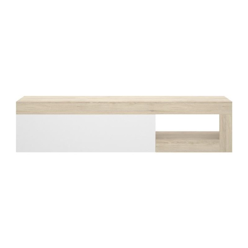 Meuble TV bas - LEBO - Chene / Blanc Brillant - 204 x 42 x 48 cm