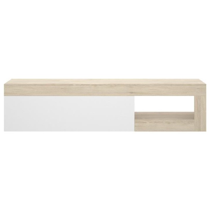 Meuble TV bas - LEBO - Chene / Blanc Brillant - 204 x 42 x 48 cm Meuble TV bas - LEBO - Chene / Blanc Brillant - 204 x 42 x 48 cm