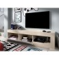 Meuble TV bas - LEBO - Chene / Blanc Brillant - 204 x 42 x 48 cm